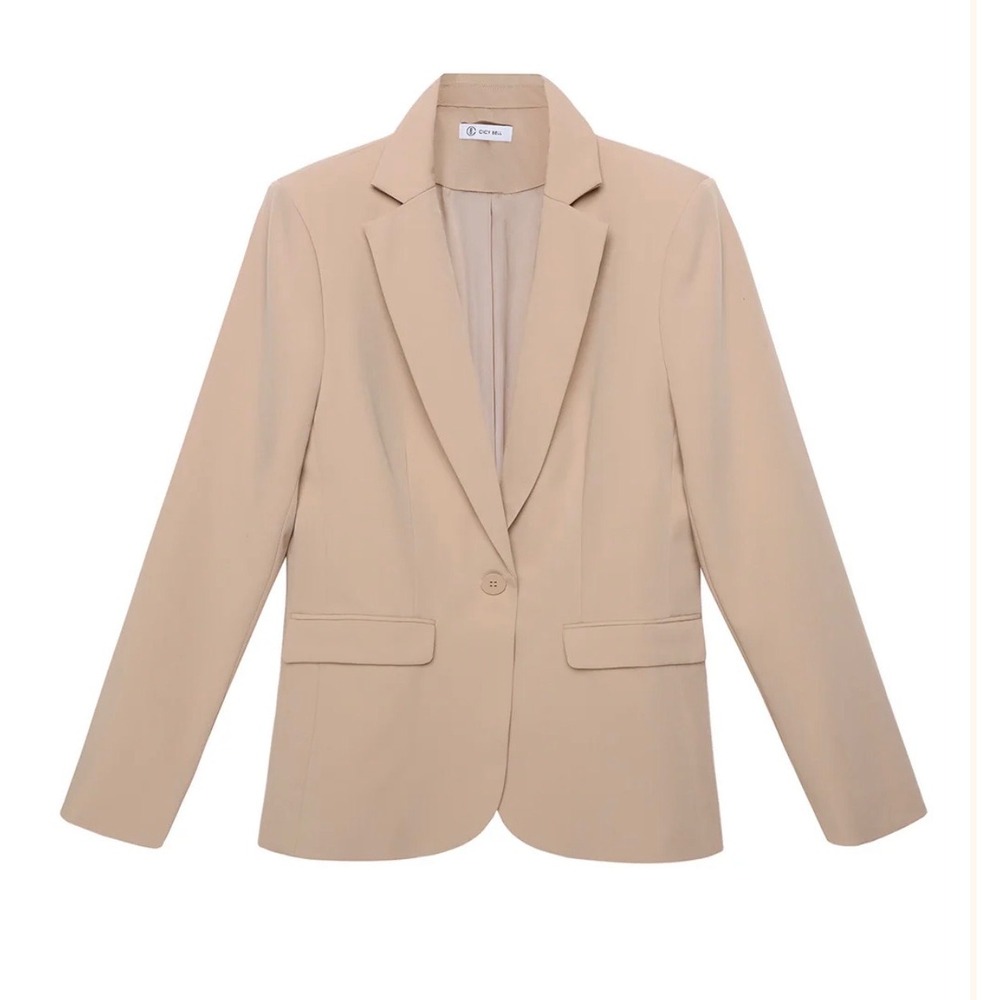 Cicy Bell Casual Work Blazer Women XS Khaki Beige Single Button Classic NWT